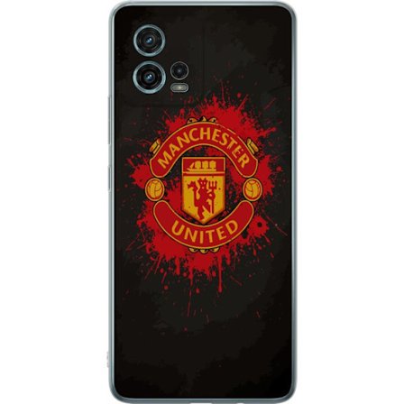 Kompatibelt Mobildeksel til Motorola Motorola Moto G72 Manchester United logo i rød og gul farge med røff sportslig bakgrunn