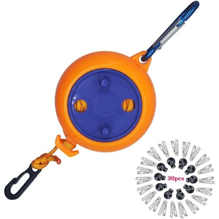 Tvättlina för camping, 8 meter resklädstreck Infällbart tvättlina med 10 fasta spännen och 20 klädnypor