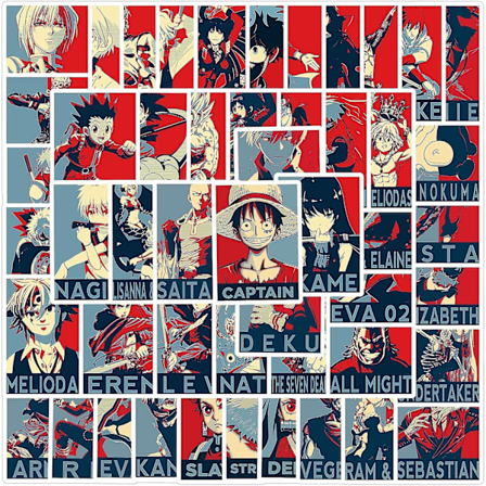Anime-tarratarasekoituspaketti, 50 kpl Sekoitettu klassisen anime-aiheen tarrapaketti, vinyyli vedenkest v pulloille, kannettaville tietokoneille, 