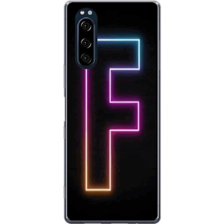 Kompatibelt Mobildeksel til Sony Sony Xperia 5 Neonbokstav F i rosa, blå og gule lyskanter mot en mørk bakgrunn, grafisk bokstavillustrasjon med en