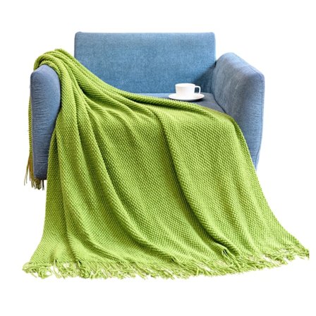 Strikket pledd med frynser, boblestrukturert, lett pledd for sofaovertrekk, hjemmeinnredning