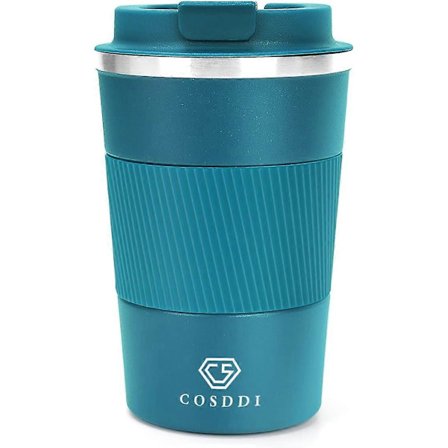 Resemuggar, isolerad kaffekopp med läckagesäkert lock - Kaffemugg i rostfritt stål för varm och kall kaffe, vatten och te (Blå, 380 ml)