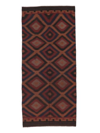 Handvävd Afghan Vintage Kelim Matta 137X310 Svart/Mörkröd