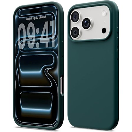 Flydende silikone etui til 17 Pro, Stødsikkert etui kompatibelt med 17 Pro blødt etui, Fuld beskyttelses etui (Olivengrøn)