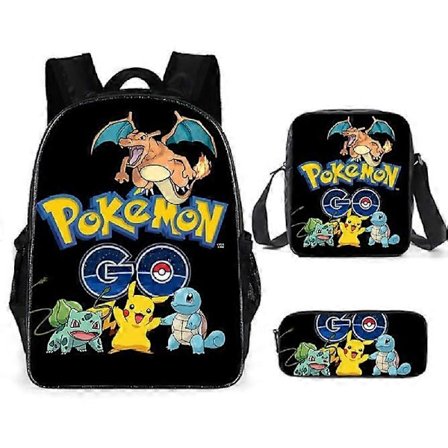 3 stk. Pokémon Skolesekk Pikachu Ryggsekk Polyester Komfortabel Lett Barneveske Farge 13