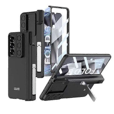 För Samsung Galaxy Z Fold 6 Hinge Protection med S Pen-hållare, Inbyggt Skärmskydd & Stödfodral, Full Body Case