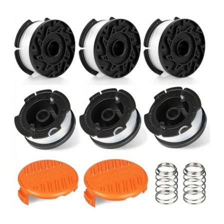 Paket med 8 skärspolar kompatibla med Black and Decker skärspolar, trimmerhuvuden (6 skärtrådar, 2 lock, 2 fjädrar)