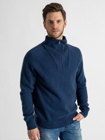 Kashmina - Herre kashmirgenser "Frost zip" - mountain blue - Size XL