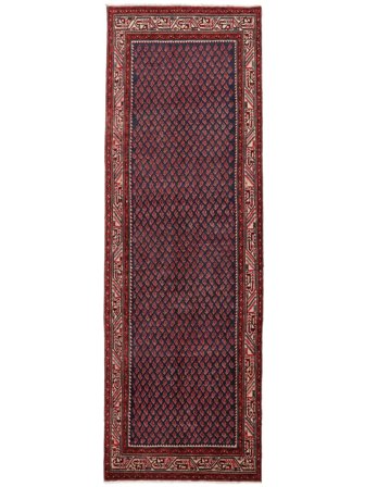 Hamadan Rug 106X319 Runner Black/Dark Red Wool, Persia/Iran