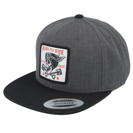Born To Ride - Svart snapback Keps - Skull & Pistons Patch Charcoal/Black Snapback @ Hatstore