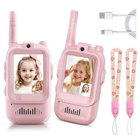 Video Walkie Talkies for Barn, 2 Pakk Håndholdt Oppladbar Video Intercom med Videokamera, Stemmeskifter, 1,5 km Rekkevidde, for Gutter Jenter Alder 3-