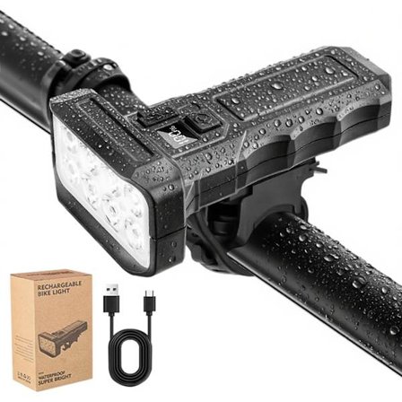 Fram Cykellampa, LED Cykellampa med Spot- och Flood-ljus, USB Uppladdningsbar Cykellampa, Vattentät