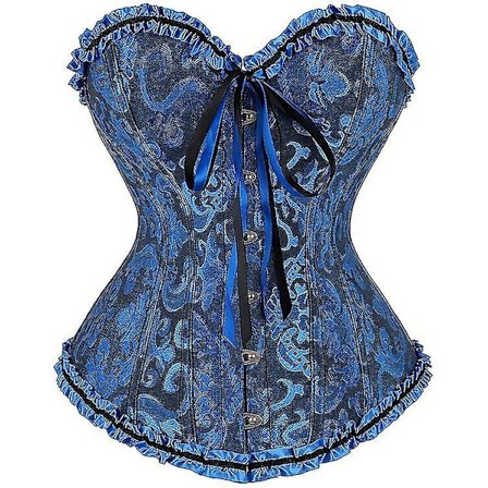 Sexiga kvinnor Bustier Korsett Blommig snörning Korsett Topp benad waist trainer Underkläder Overbust Korsetter Body Shaper Plus Size, mörkblå