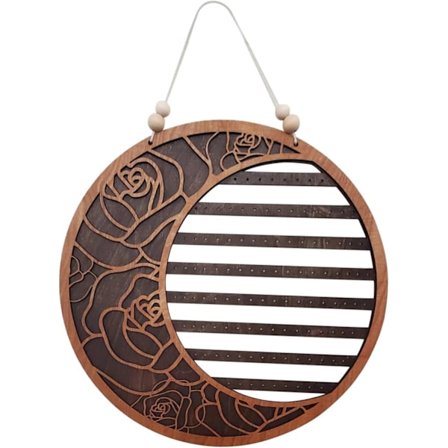 Vegghylle for øredobber i tre, 25 cm smykkeoppbevaringshylle, veggmontert