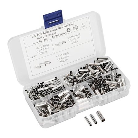 300 stk. Uisolerte kobber skjøtehylser ledningskobling fortinnet krympekontaktsett for båt og bil