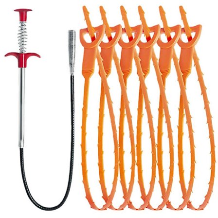 Fjederbelastet afløbsrensningsværktøj 6-pak - Køkkenvask Brusebad