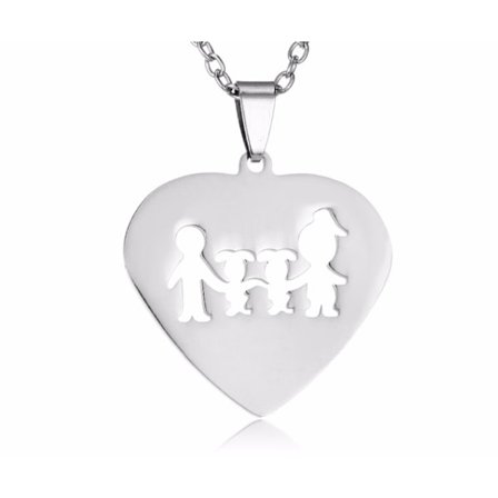 Halsband med berlock hjärta med familj smycke 2 döttrar