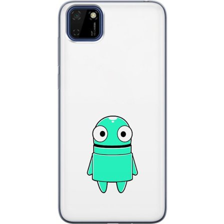 Kompatibel Mobilcover til Huawei Huawei Y5p Turkis tegneseriefigur med store øjne og en glad personlighed i enkel illustration