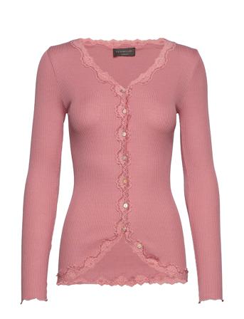 Silk Cardigan W/ Lace Stickad Tröja Cardigan Rosa Rosemunde