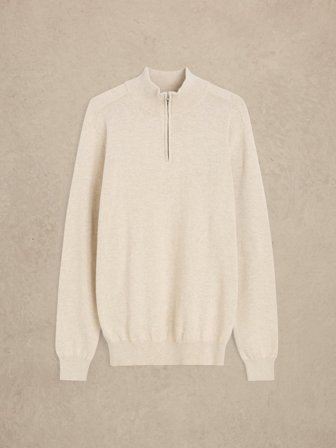 John Henric Men's Beiger Zip Pullover Regular Fit Size S