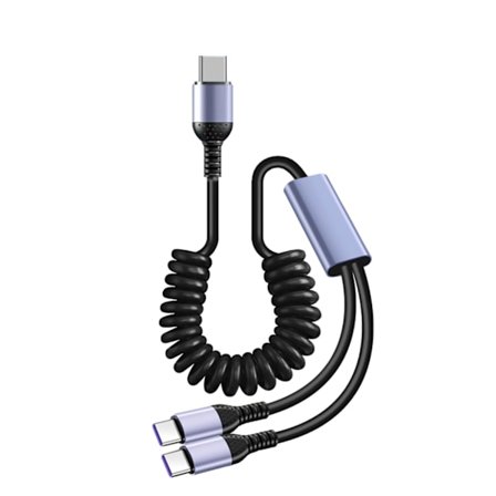 66W USB C Bilopladerkabel, USB C Kabel til Data & Begge til Hurtig Opladning, Udtrækkeligt Fjederkabel Køretøjselektronik