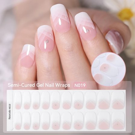 20 Tips Gradient Fransk Semi-härdad Gel Nagel Sticker UV Lampa Krävs Full Täckning Nagel Gel Polish Wraps Manikyr Press på Naglar Dekal
