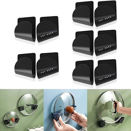 Vægmonteret grydelågsholder til 5 par grydelåg i plast, selvklæbende grydelågsholder til opbevaring af grydelåg