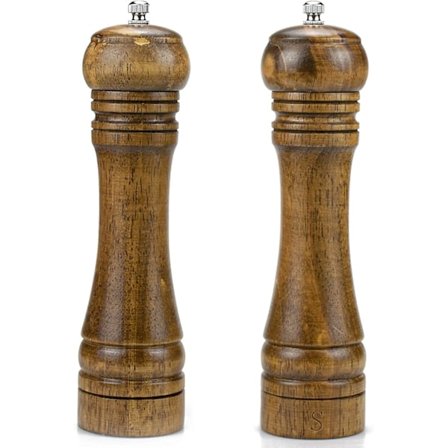 Set med 2 Trä Salt- och Pepparkvarnar, 20 cm Salt- och Pepparkvarnar med Keramiska Rotorer för Kryddning