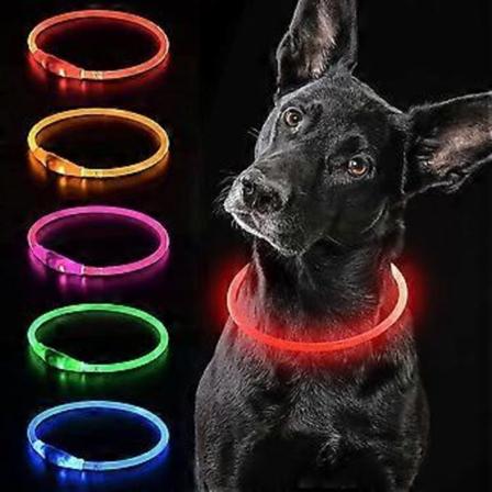 LED-hundhalsband med belysning, USB-uppladdningsbart, vattentätt, kan fästas på, ljus, husdjurshalsband, rött