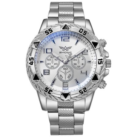 Herreur Quartz Mode Rustfrit Stål Chronograph Business Ur til Mænd Sølvfarvet