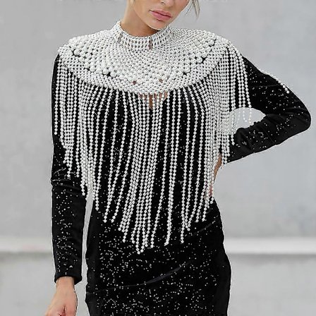 Dame Perle Sjal Halskæder Kropskæde Sexet Perlebesat Krave Skulder Perle BH Top Sweaterkæde Bryllupskjole Kropssmykker