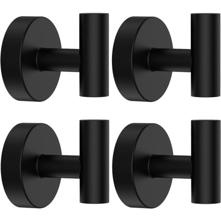 Handdukskrokar, 4-pack svarta klädkrokar väggmonterade, badrumsdörrkrok för vägg, svarta handdukskrokar, badrumskrok