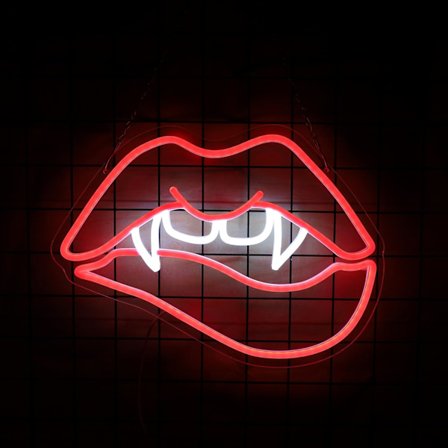 Vampyyrin hampaat huulet neonkyltti Halloween-koristeet kauhuteemainen LED-valokyltti seinäkoriste miehen luolaan, juhlakoristeeksi, 