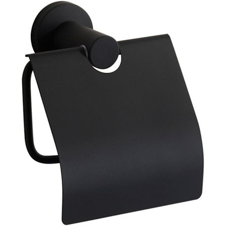 Sort toiletpapirholder med mat rustfrit stål, perforeret væg og låg