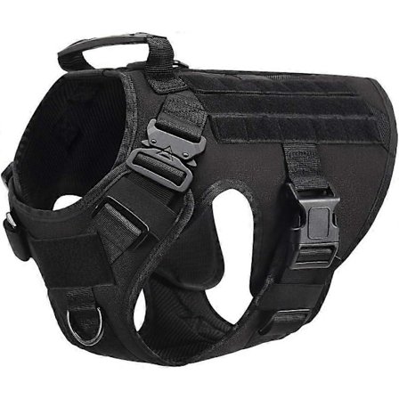 Taktisk Hundsele Elastiska Västar Spänningsfri Militär Arbetshund Ringträning med Metallhandtag och Spännen för Vandring Jakt (Svart, M)