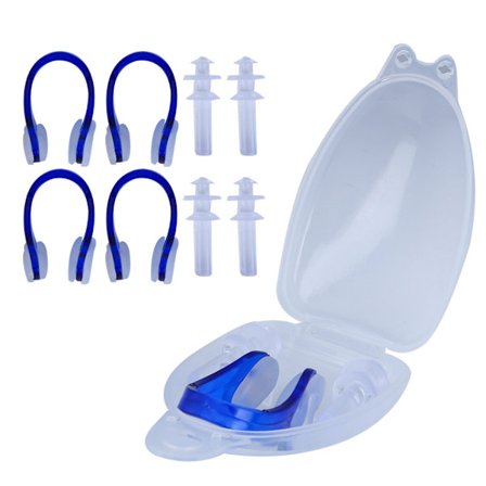 4 stk. Myke Svømme Neseklyper Ørepropper Sett Vanntett Støyreduserende Svømme Dykkeutstyr Blå