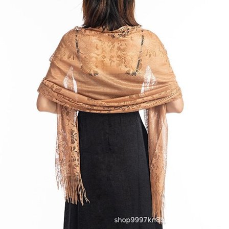 Kvinnors blommiga spets pashmina sjal med fransar - perfekt för fester, baler och bröllop