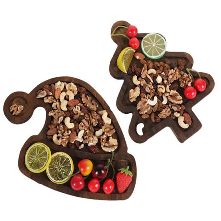 2-delt trebrett med juletre og hatt - Charcuterie-fat skjærebrett for julebord ost mat frukt