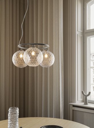 Miira 3 rund taklampe - rock grey/optisk glass