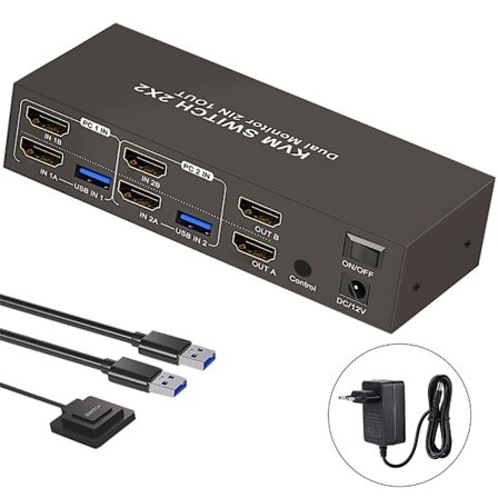 Dobbel skjerm HDTV-svitsj med 4 USB3.0-porter, metallhus, europeisk versjon, kontroll av flere enheter