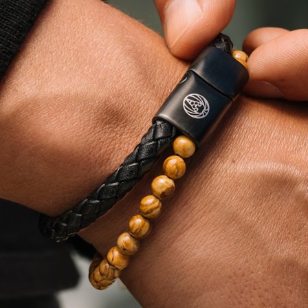 Wood Grain Stone & Leather Icon Bracelet for Men - Beaded bracelets