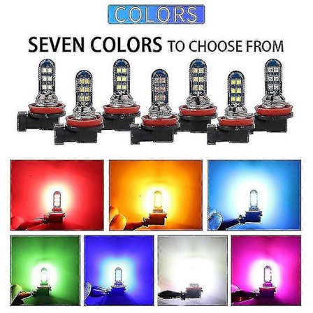 2 st 7 Färger Grön Orange H7 H11 H8 Hb4 9006 H27 881 880 H3 Högkvalitativa LED-lampor Auto Dimljus C