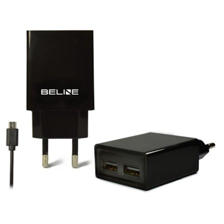 Beline Väggladdare 2x USB-A Med Micro-USB Kabel - Svart