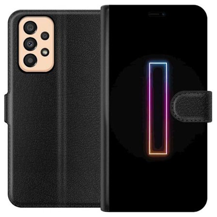 Kompatibel Tegnebogsetui til Samsung Samsung Galaxy A33 5G Minimalistisk neonbogstav I i regnbuefarver mod mørk baggrund