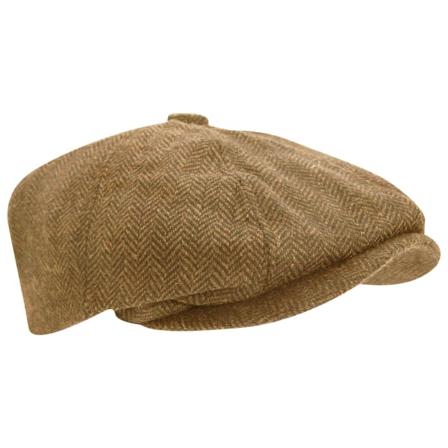 Herr Wool Blend Herringbone 8 Panel Newsboy Cap 60cm Beige