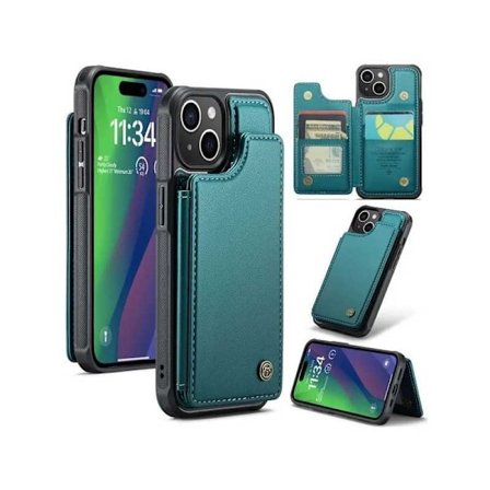 CaseMe iskunkestävä kansi korttitelineen jalusta 4-lokeroinen iPhone 15 Vihreä