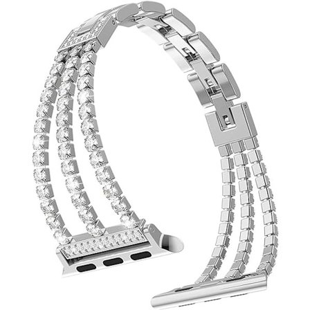 38mm 40mm 41mm Smykkesklokkestropp for IWatch SE(GEN 1 2 3) Stroppserie 9 8 7 6 5 4 3 2 1 Kvinner Diamantarmbånd Rustfritt Stålbånd (Sliver)