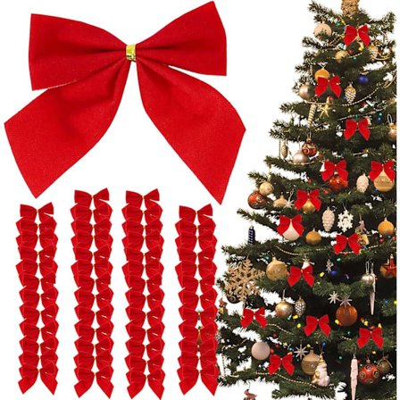 Sett med 50 røde sløyfer til juletre, røde sløyfer til juletre, små røde sløyfer til girlanderdekorasjon, røde sløyfer