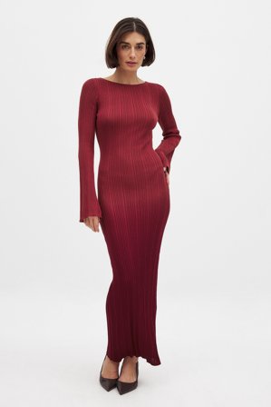 NA-KD Strick-Maxikleid im Ombré-Look - Langärmlige Maxikleider - Rot - L (EU 42-44)
