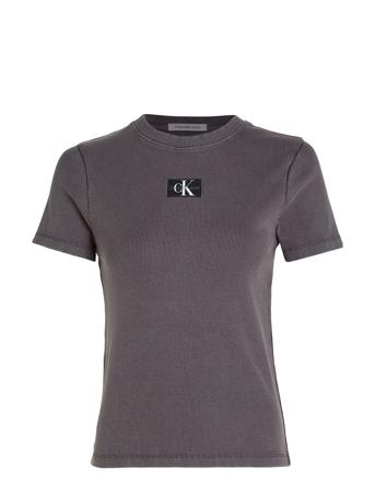 Washed Woven Label Rib Baby Tee Tops T-shirts & Tops Short-sleeved Black Calvin Klein Jeans